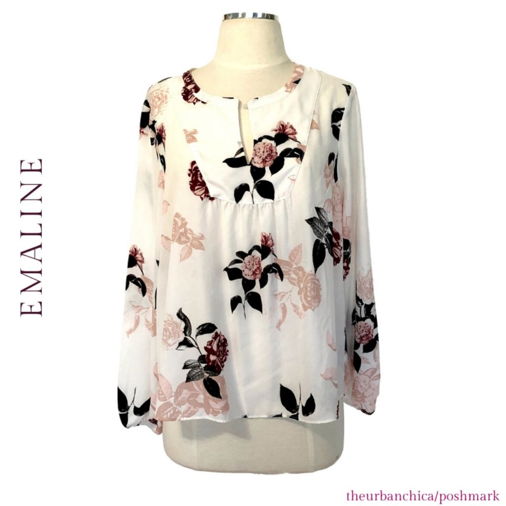 EMALINE Pretty Floral Light Sheer Flowy Blouse